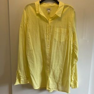 Yellow linen cotton blend button down shirt XL